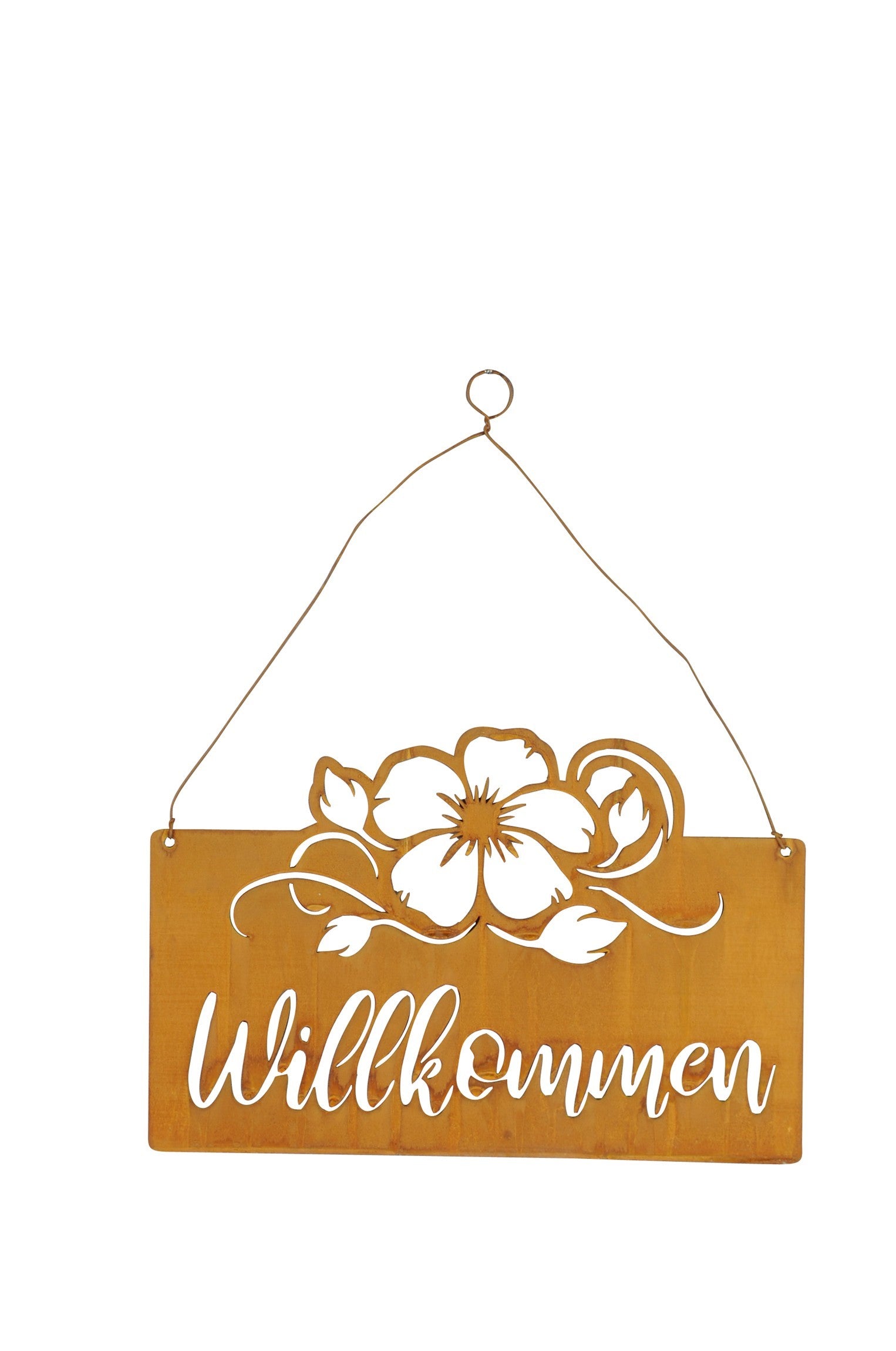 Edelrost Spruchschild Metall 32cm H21cm "Willkommen" Türschild