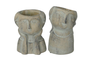 Pflanzkopf 2sort. Junge Mädchen Pflanzbüste Zement patina/grau Ø11+13cm