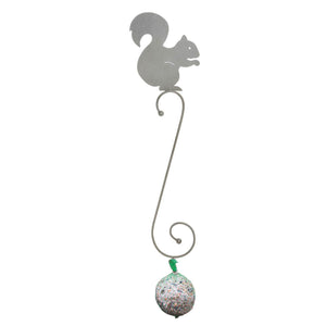 Meisenknödelhalter Haken Eichhörnchen Metall grau Fettringhalter Futterstelle 24x2cm H60cm