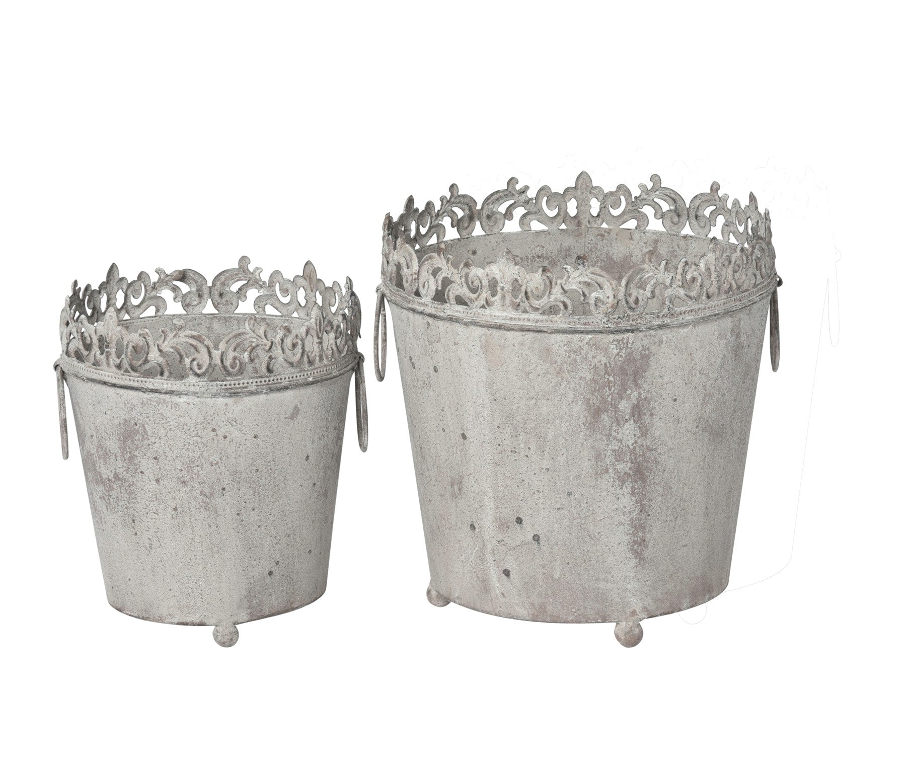 Blumentopf Pflanzenschale 2erSet grau Metall Shabby Ø17+22cm