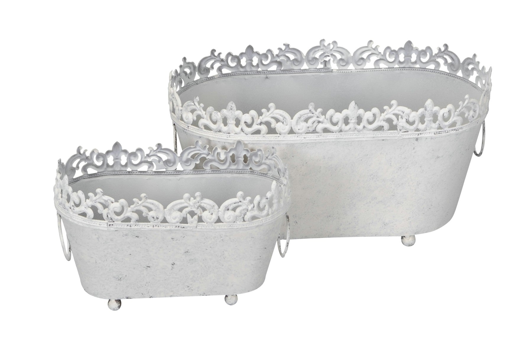 Schale Pflanzenschale 2erSet weiß Metall Shabby L25+36cm