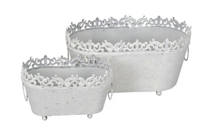 Schale Pflanzenschale 2erSet weiß Metall Shabby L25+36cm