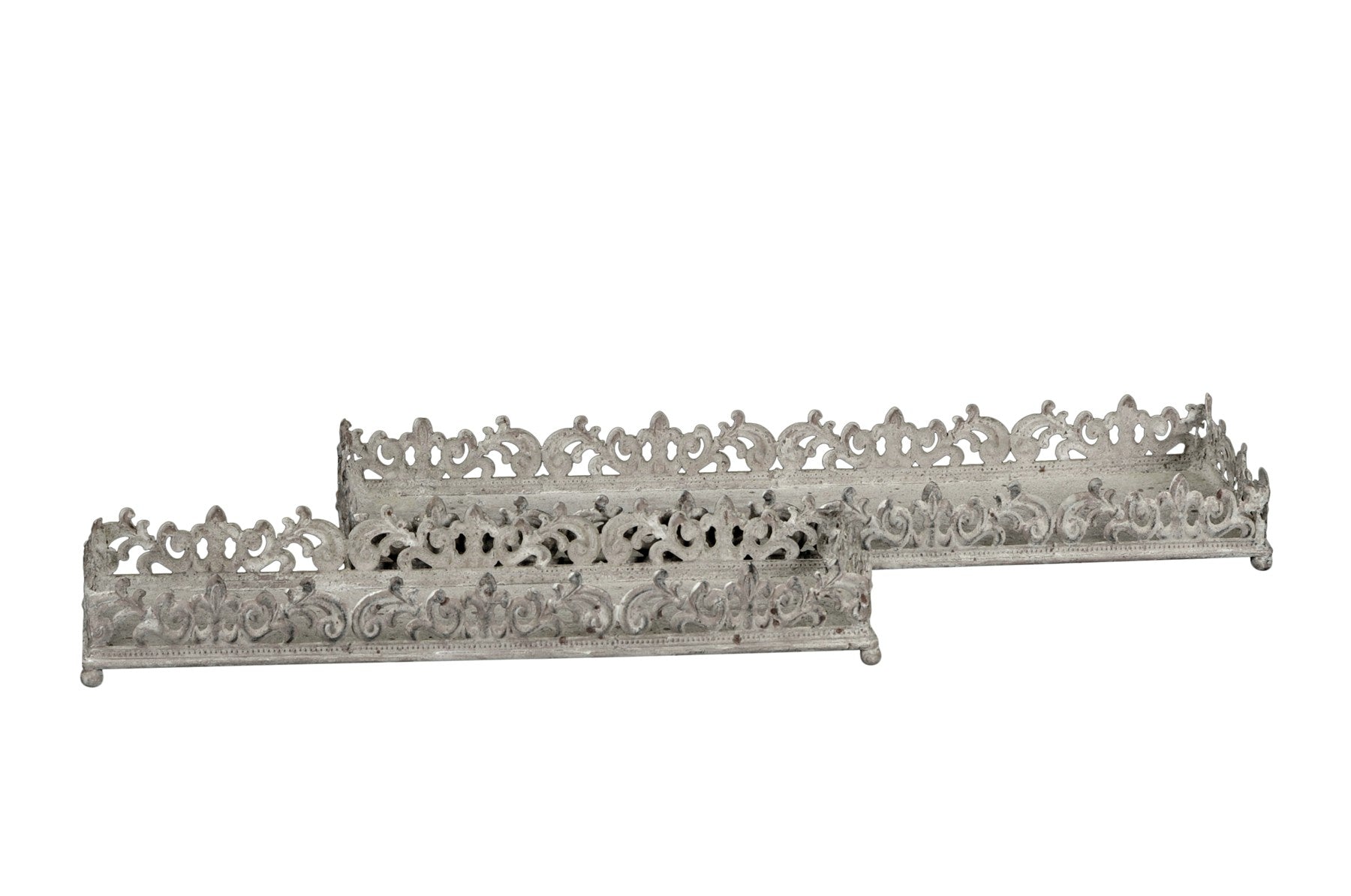 Tablett-Schale 2erSet METALL Shabby chic Landhaus Vintage grau rechteckig L40+50cm