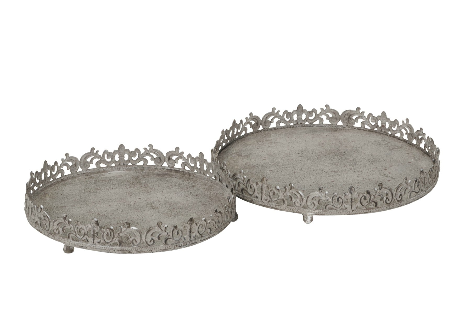 Tablett-Schale 2erSet METALL Shabby chic Landhaus Vintage grau rund Ø30+35cm