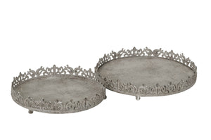 Tablett-Schale 2erSet METALL Shabby chic Landhaus Vintage grau rund Ø30+35cm
