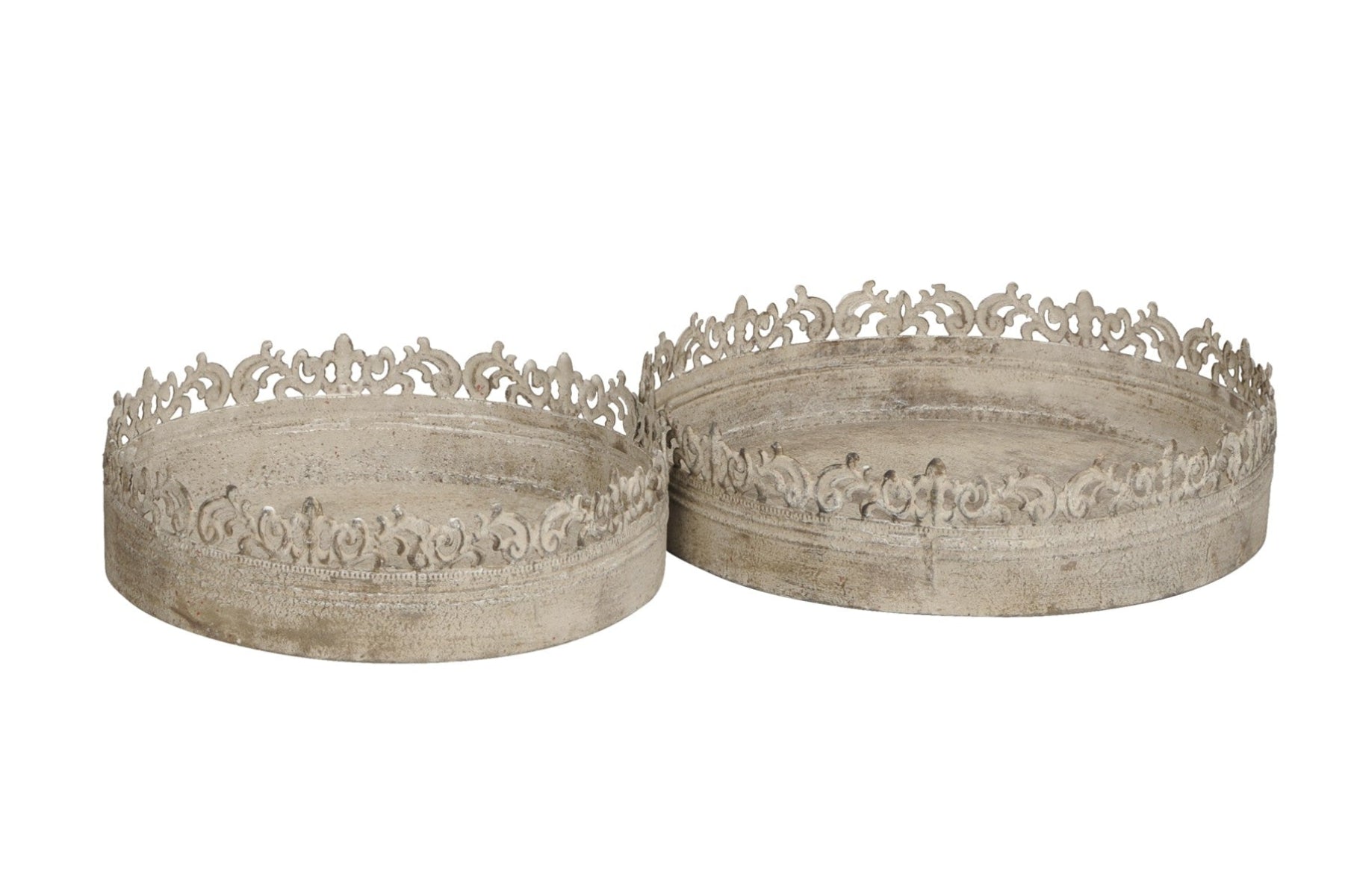 Tablett-Schale 2erSet METALL Shabby chic Landhaus Vintage grau rund Ø30+35cm