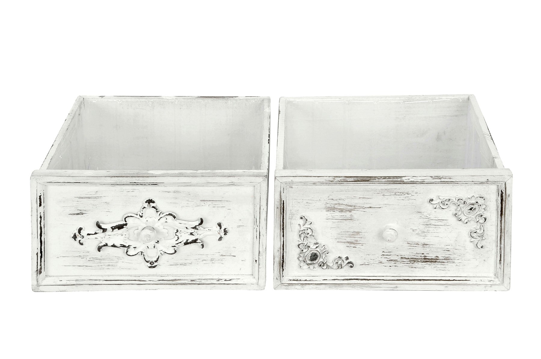 Pflanzschublade Schublade 2erSet Holz weiß Shabby Blumentopf 29x29cm H15,5cm