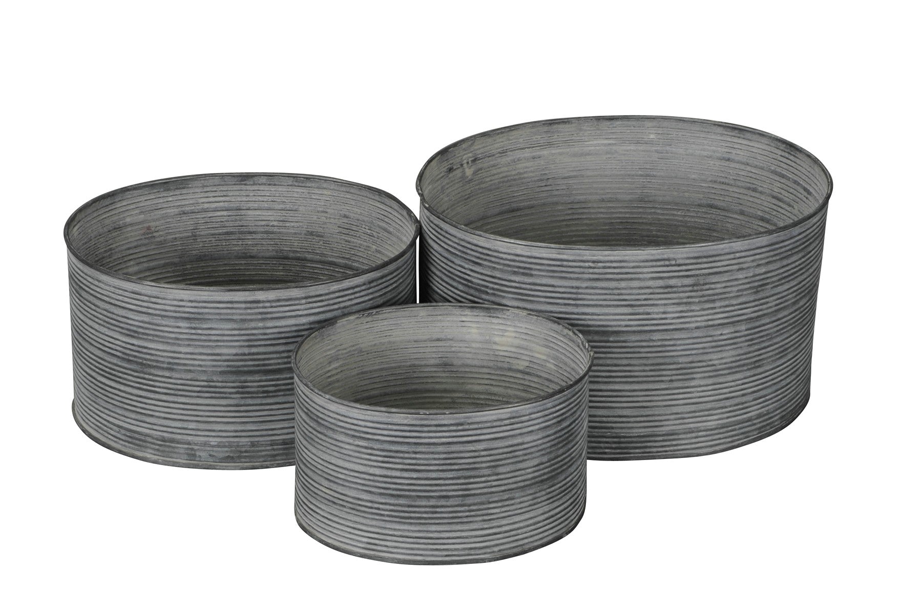 Blumentopf Metall 3erSet oval grau H9+11+13cm Vintage Schale