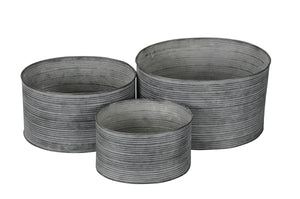 Blumentopf Metall 3erSet oval grau H9+11+13cm Vintage Schale