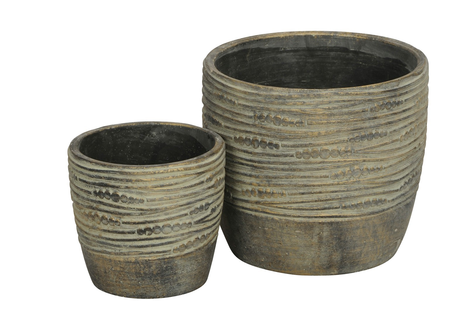 Übertopf Blumentopf 2erSet Ø13cm+19cm Zement patina/gold