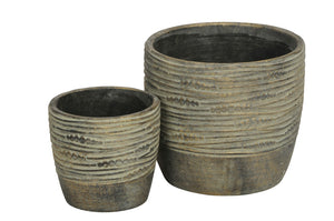 Übertopf Blumentopf 2erSet Ø13cm+19cm Zement patina/gold