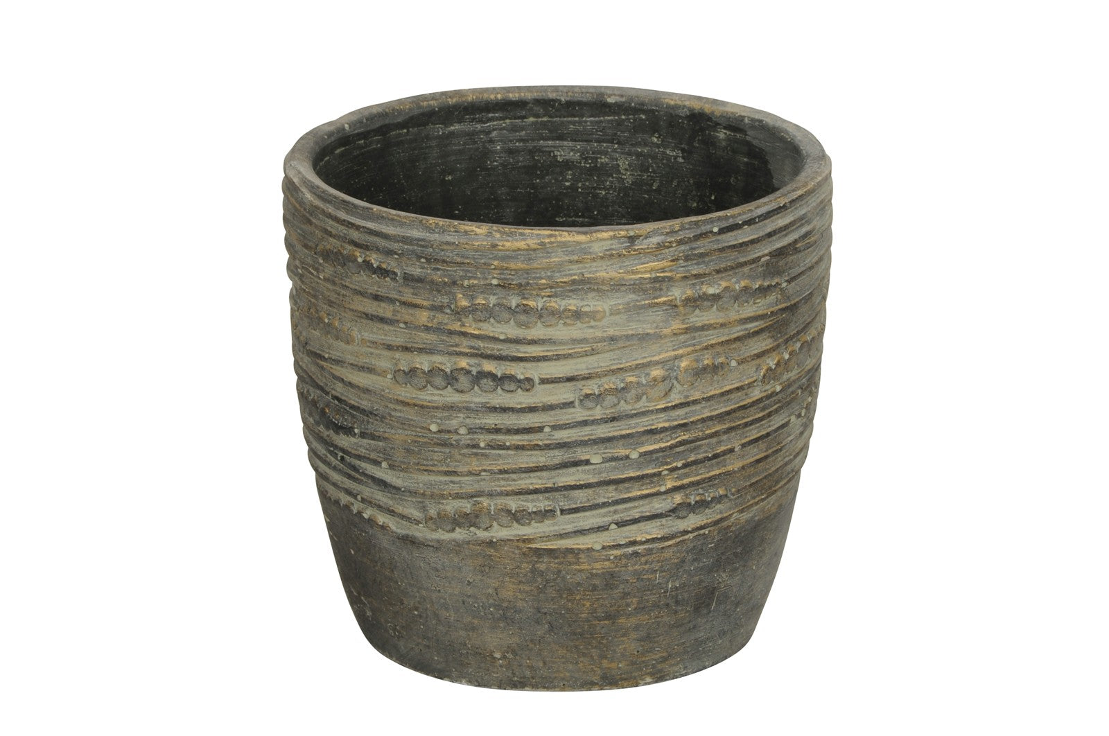 Übertopf Blumentopf Ø16,5cm H15cm Zement patina/gold