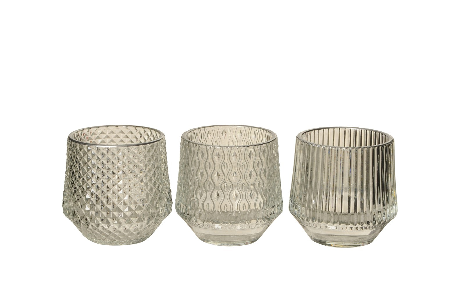 Windlicht Glas klar/grau 3sort. Teelichthalter Ø8+9,5cm 2Größen wählbar