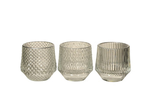 Windlicht Glas klar/grau 3sort. Teelichthalter Ø8+9,5cm 2Größen wählbar