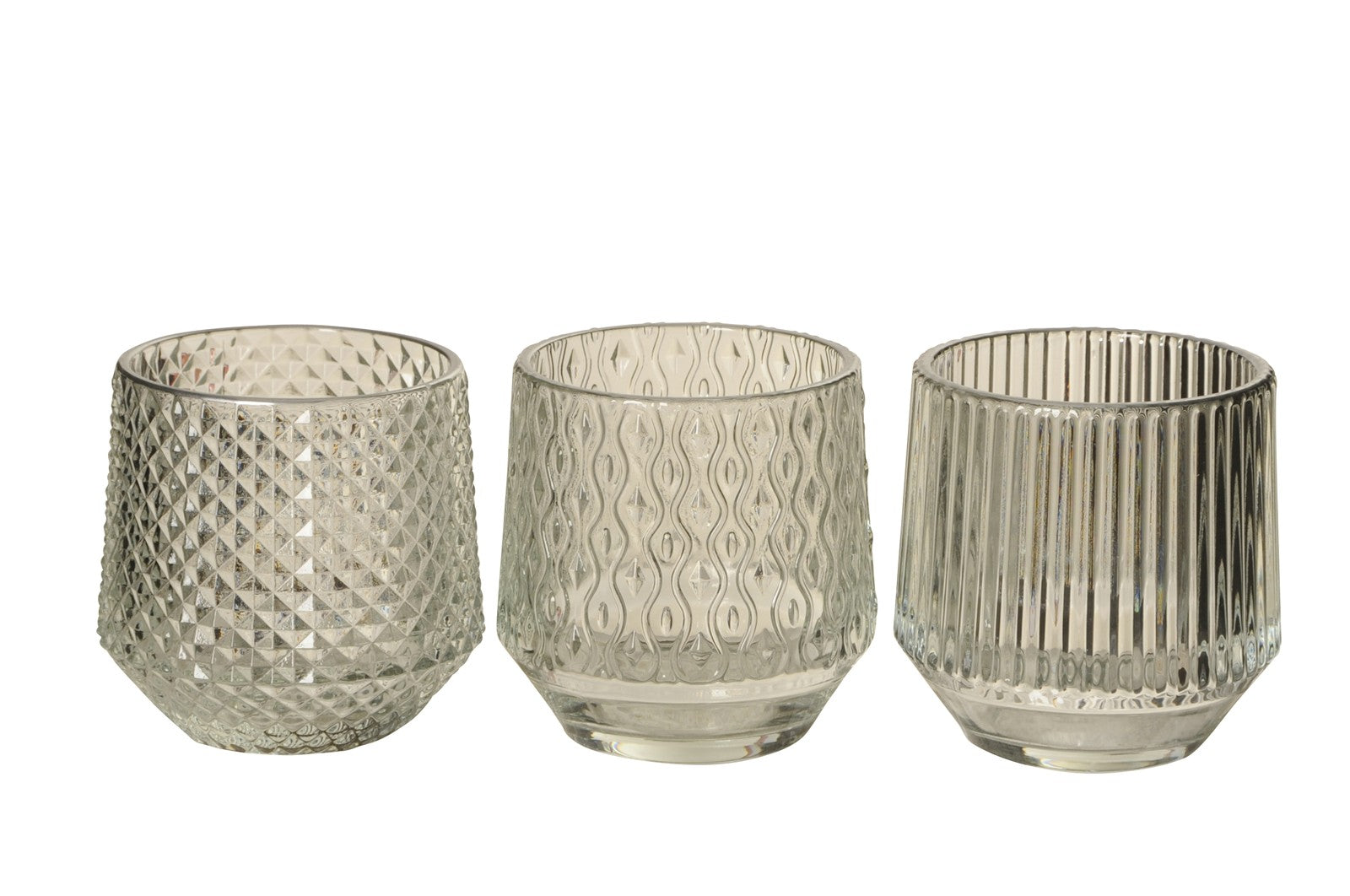Windlicht Glas klar/grau 3sort. Teelichthalter Ø8+9,5cm 2Größen wählbar