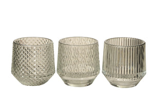 Windlicht Glas klar/grau 3sort. Teelichthalter Ø8+9,5cm 2Größen wählbar