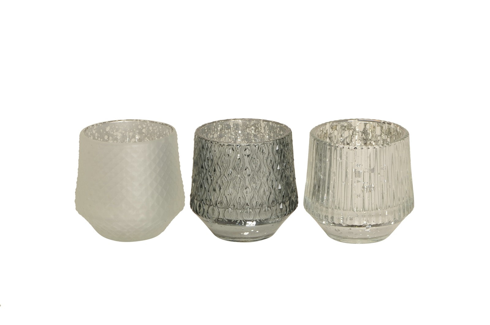 Windlicht Glas weiß/grau silber 3sort. Teelichthalter Ø8+9,5cm 2Größen wählbar