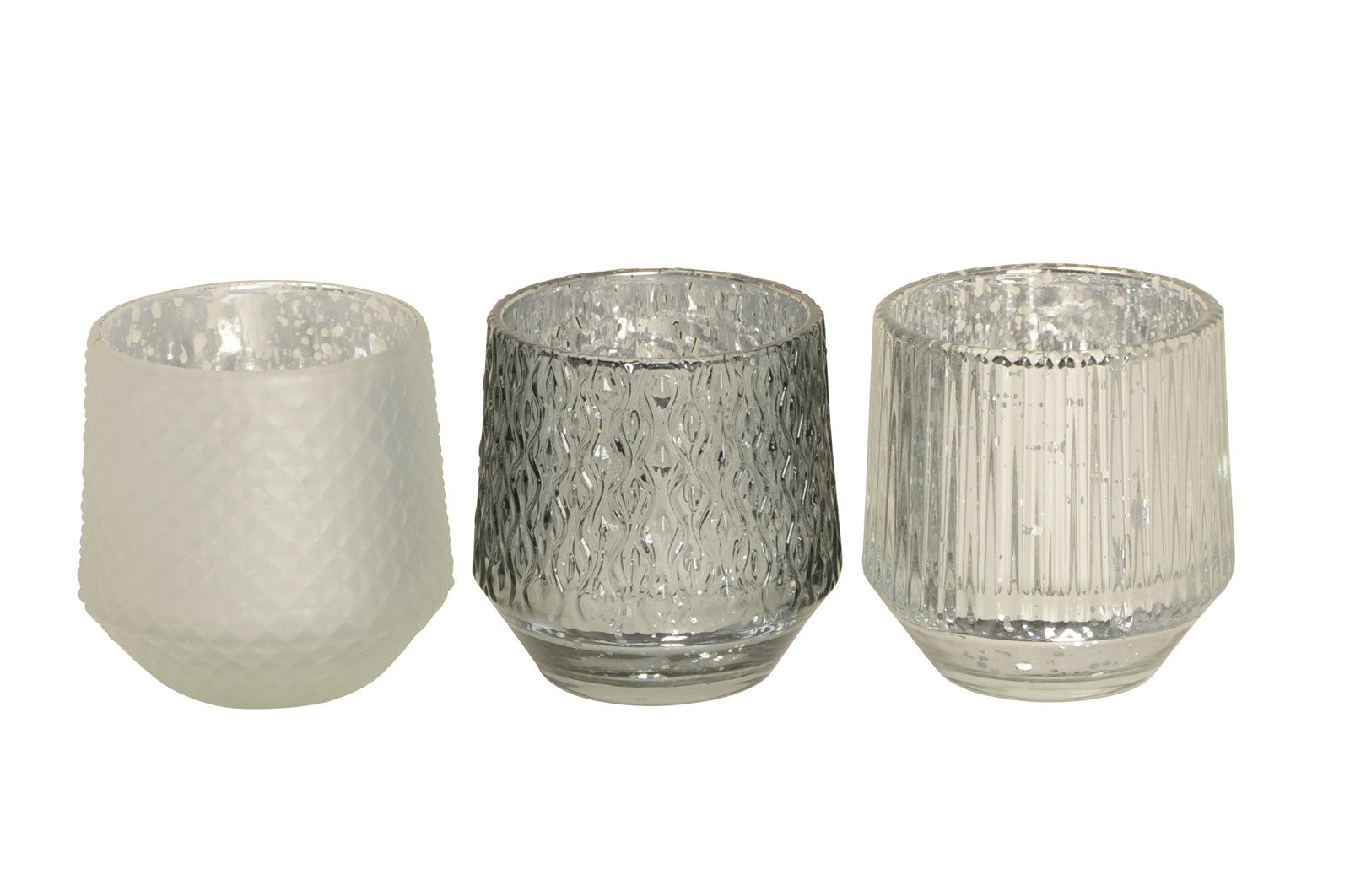 Windlicht Glas weiß/grau silber 3sort. Teelichthalter Ø8+9,5cm 2Größen wählbar