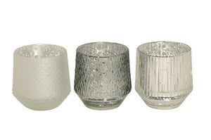 Windlicht Glas weiß/grau silber 3sort. Teelichthalter Ø8+9,5cm 2Größen wählbar