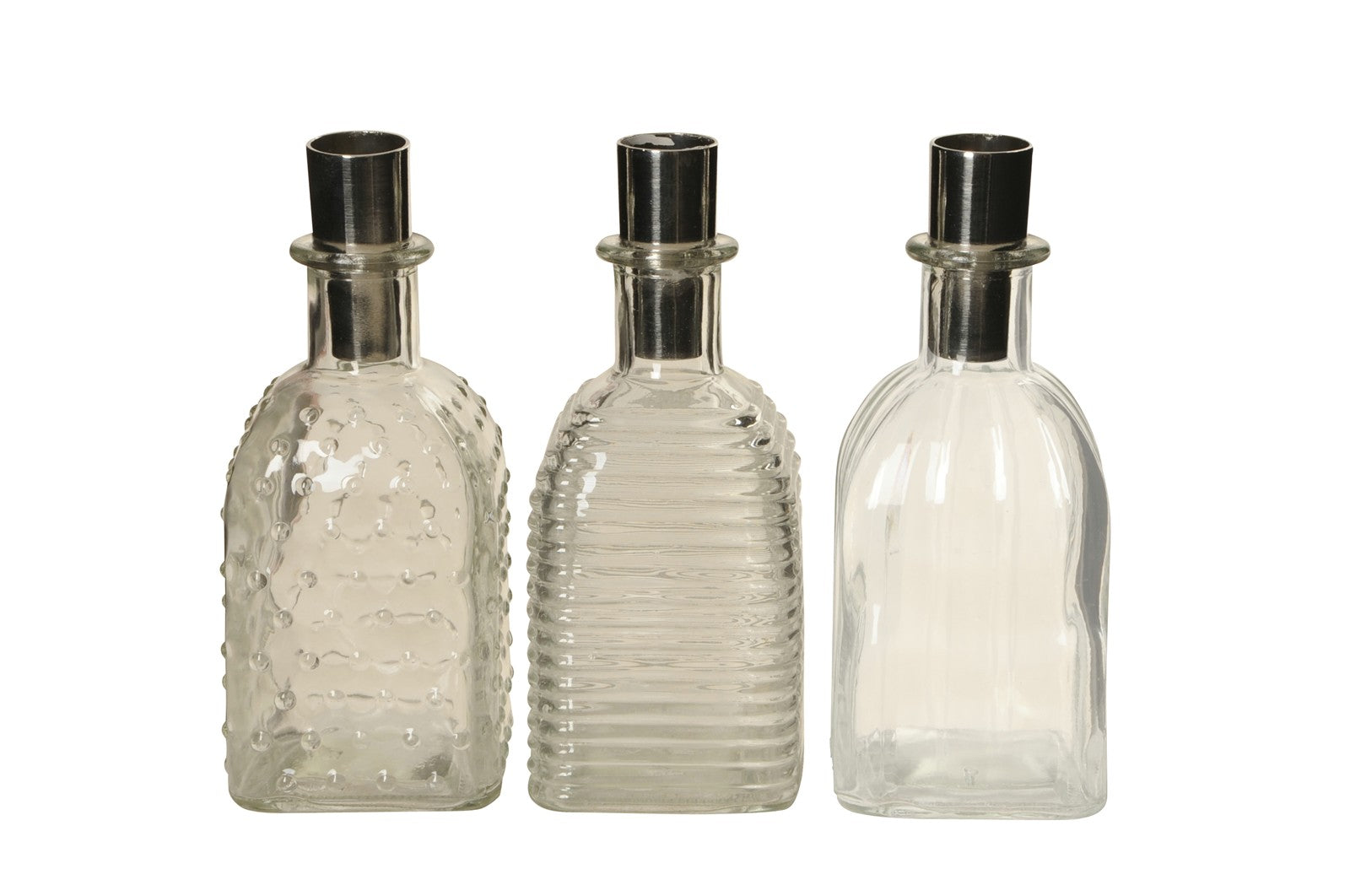 Glasflasche Kerzenhalter Flasche Glas 3erSet klar/grau Ø6,5x6,5cm H15,5cm