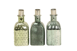 Glasflasche Kerzenhalter Flasche Glas 3erSet mint/grün Ø6,5x6,5cm H15,5cm