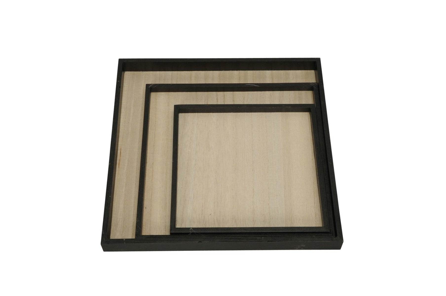 Tablett 3erSet Holz Landhaus natur/schwarz quadrat L20+25+30cm