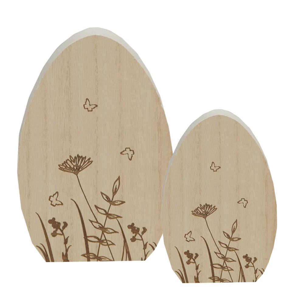 Ei Holz natur H12+18cm 2erSet stehend Deko Ostern Landhaus Osterdekoration