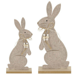 Hase auf Holzbase 2erSet natur/braun Filz H24cm+35cm Ostern Osterhase