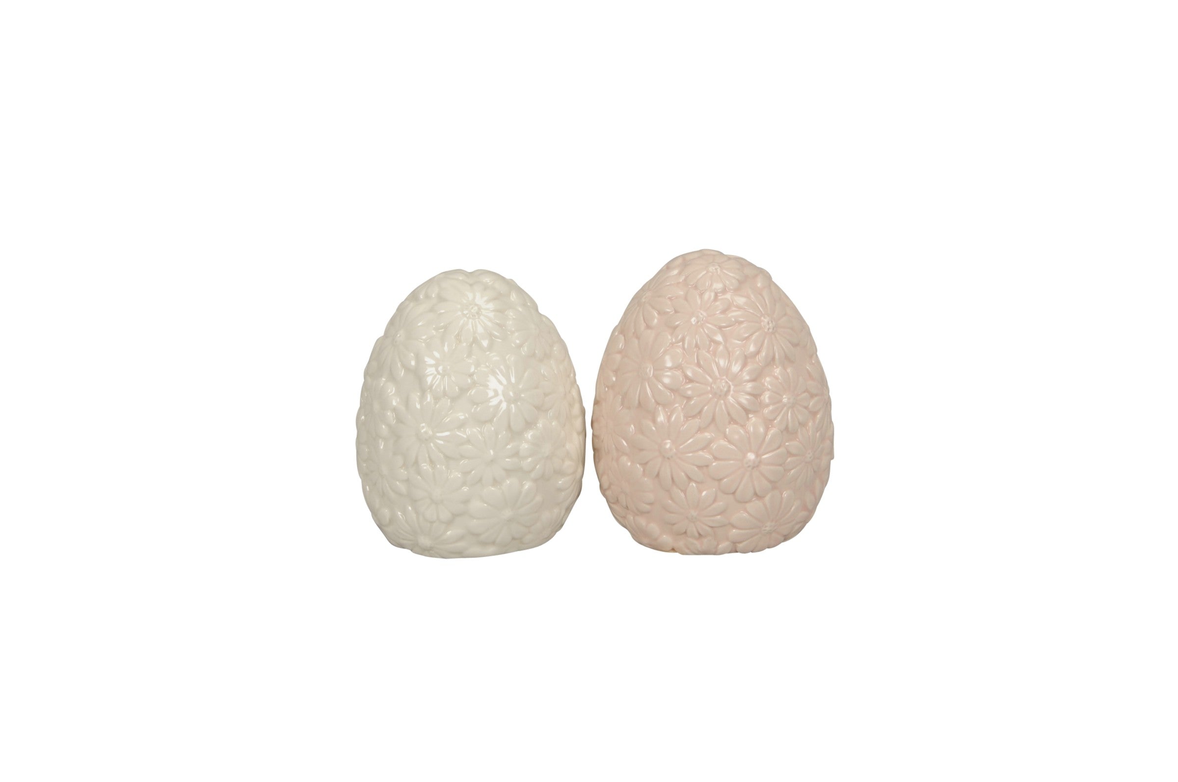 Osterei mit Blütenmotiv weiß/rosa im Landhausstil Dekoratives Oster-Ei aus Keramik H12cm Ø10cm Frühlings- und Osterdekoration für Zuhause 2Größen wählbar