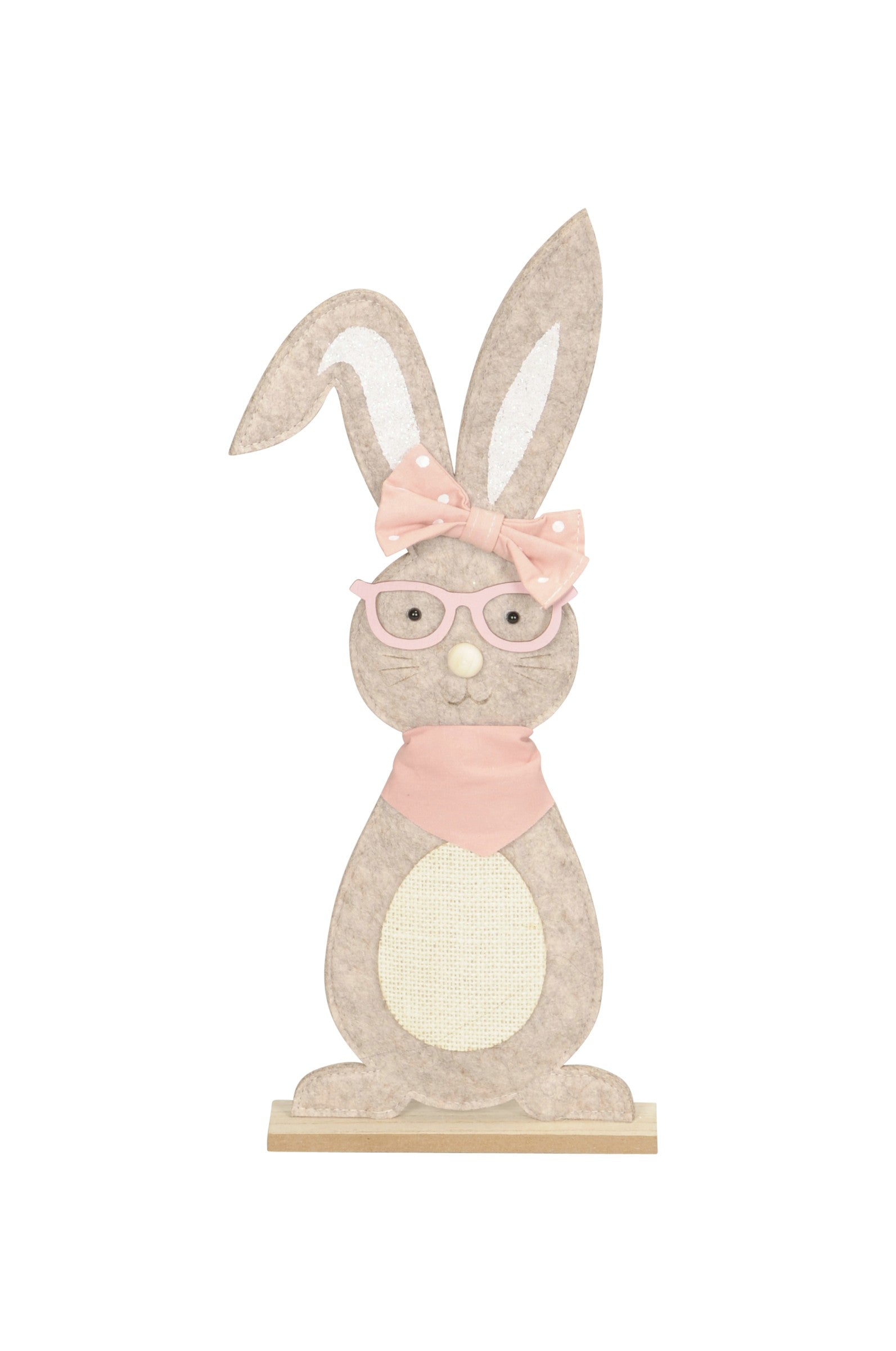 Hase auf Holzbase natur/rosa Filz H43cm Brille u. Halstuch Ostern
