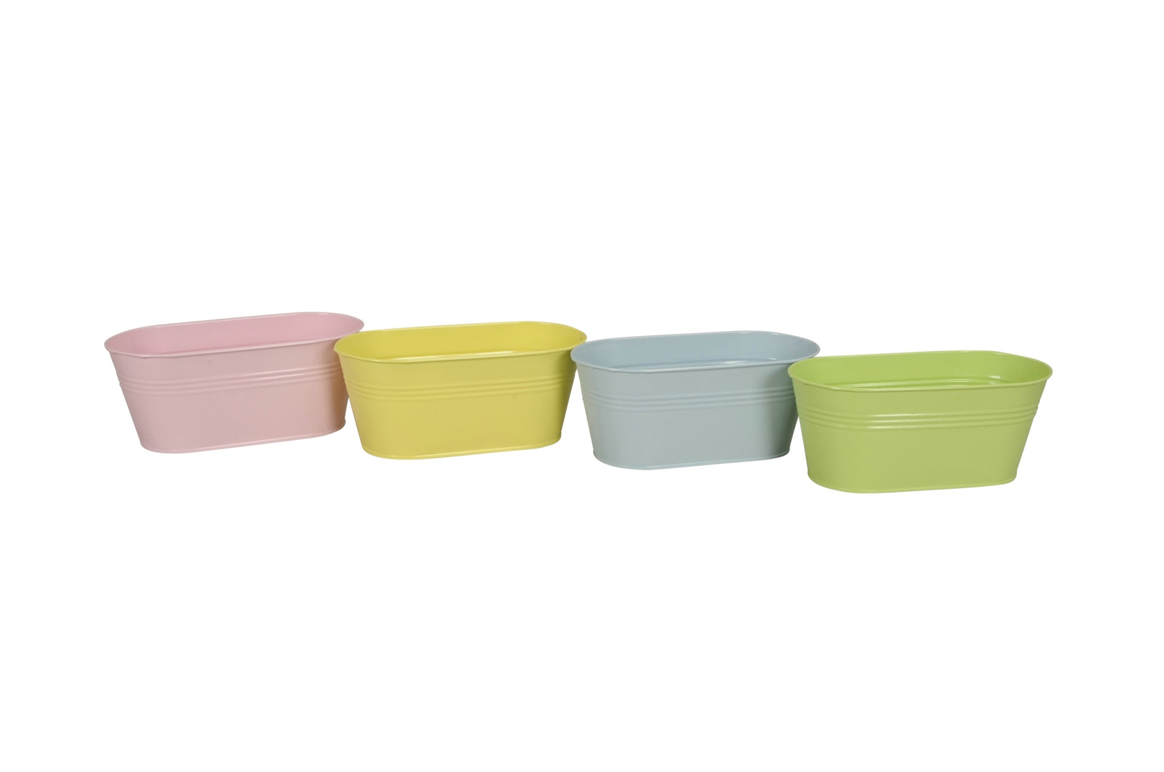 Schale 4Fb sort. Metall rosa/gelb/grün/hellblau Jardiniere 22x11cm H9cm