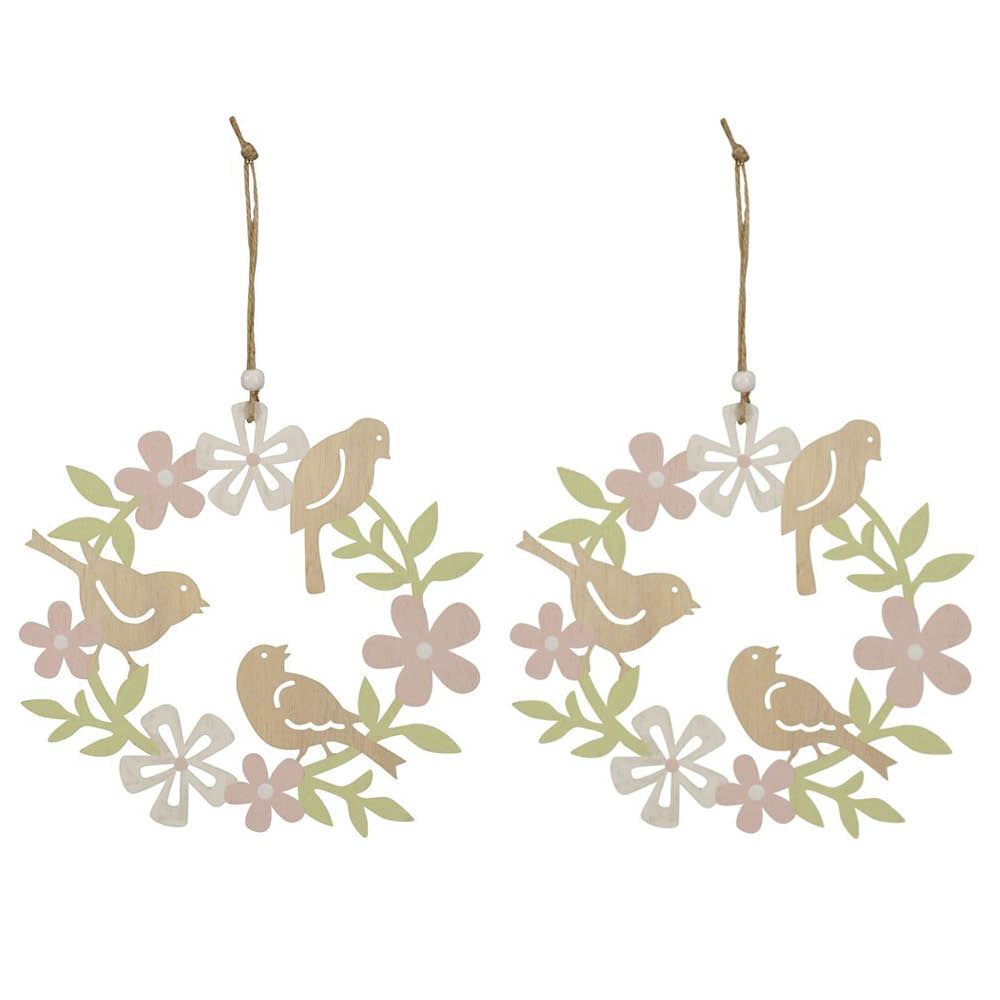 Fensterhänger Vogel Blüten Kranz rosa/grün 2erSet Frühling Ø19cm
