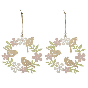 Fensterhänger Vogel Blüten Kranz rosa/grün 2erSet Frühling Ø19cm