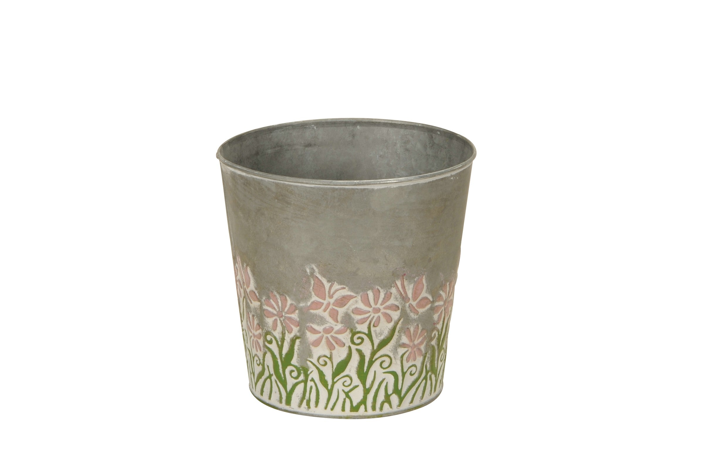 Topf Metall grau/rosa Blume Blumentopf Übertopf Ø14-19cm 3Größen wählbar