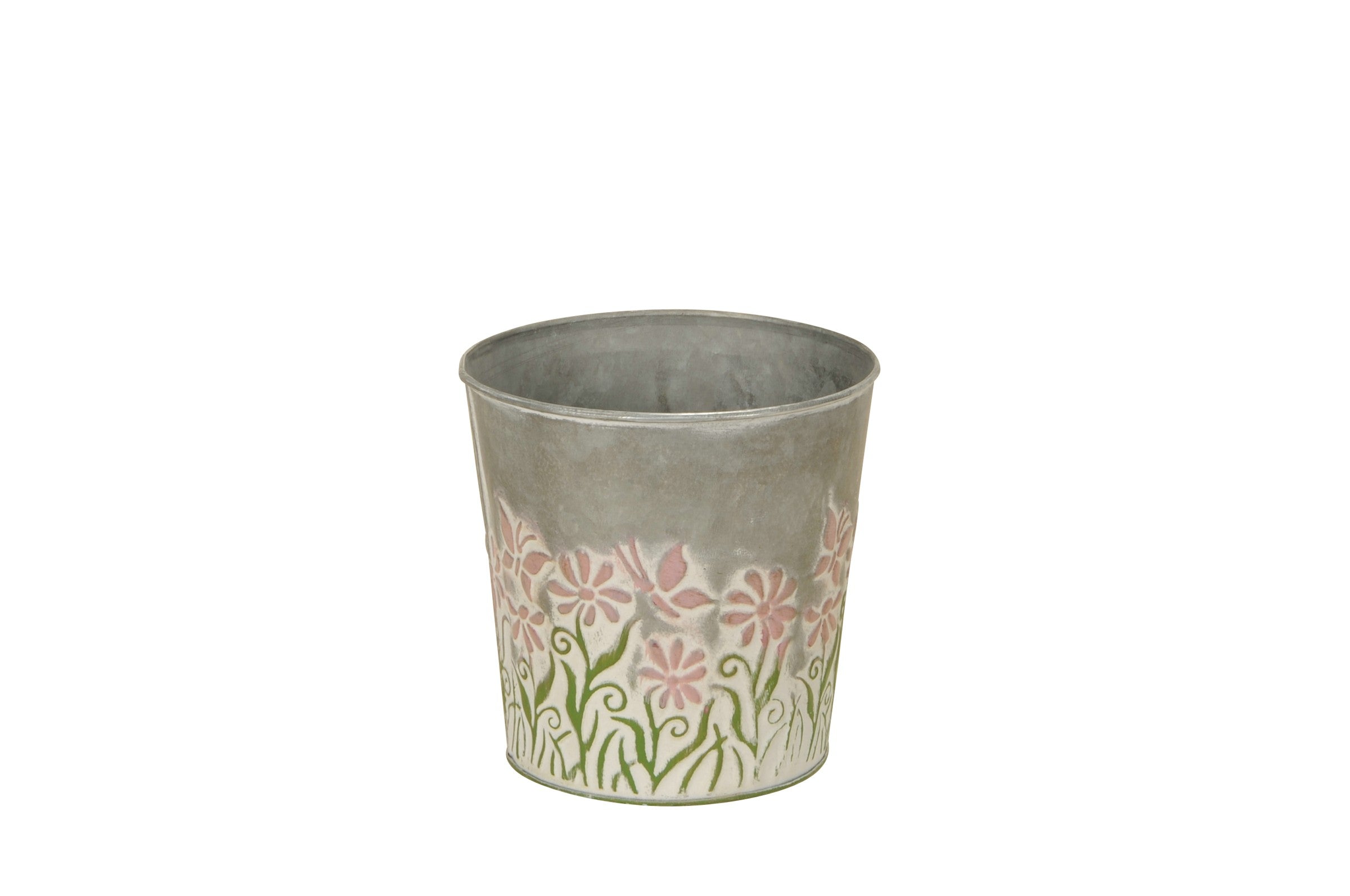 Topf Metall grau/rosa Blume Blumentopf Übertopf Ø14-19cm 3Größen wählbar