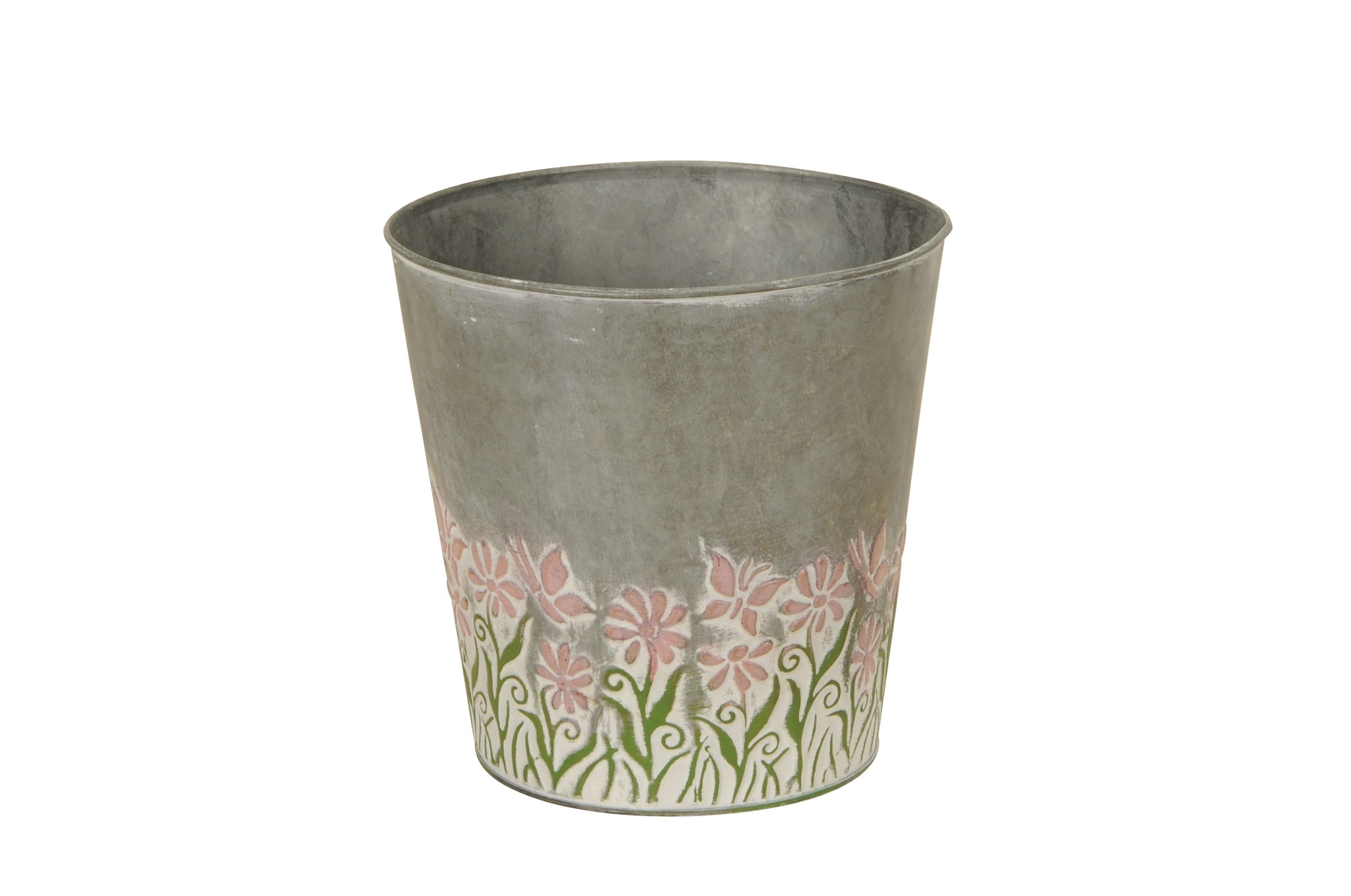 Topf Metall grau/rosa Blume Blumentopf Übertopf Ø14-19cm 3Größen wählbar