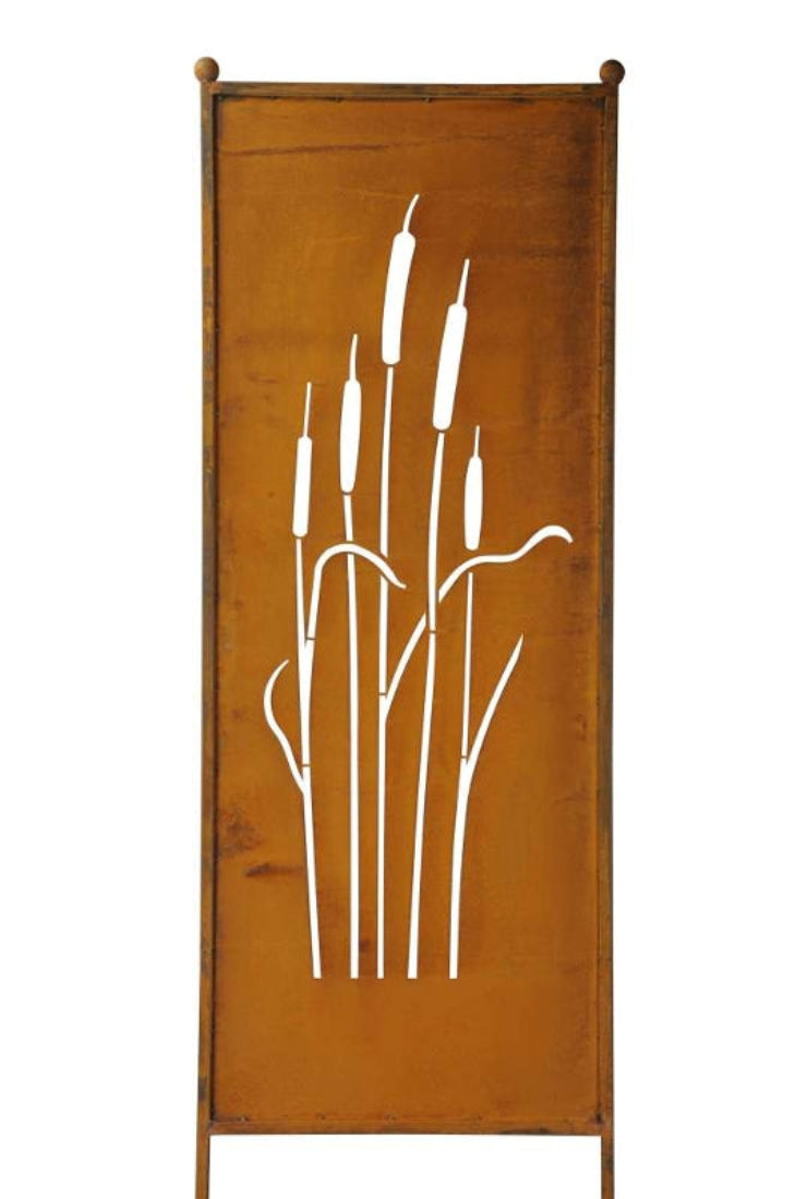 Stele Metall "Schilfkolben" Sichtschutz Edelrost in 3 Größen wählbar