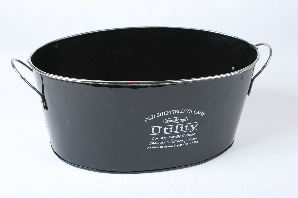 Metall Schale oval mit Griff schwarz Ø 40 x 36,5 cm