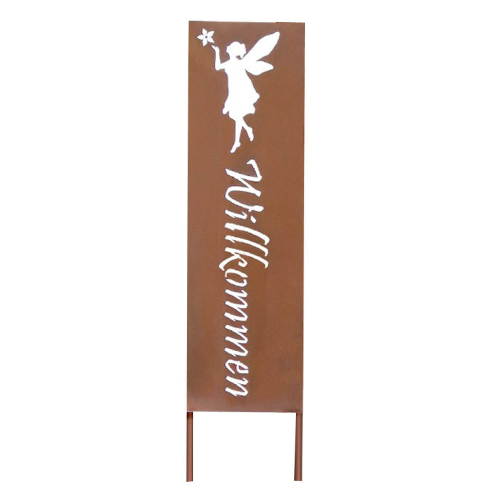 Stele Gartenstecker "Willkommen" Elfe Edelrost