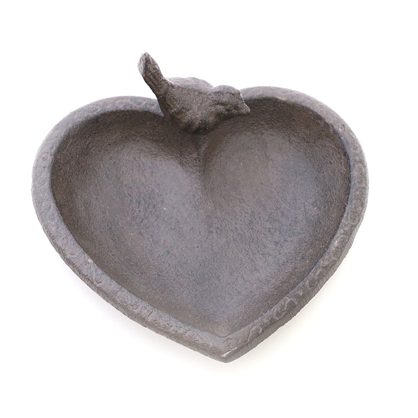 Vogelbad Vogel-Tränke Gusseisen Herz 14cm H6,5cm antik braun Bienen Futter-Stelle