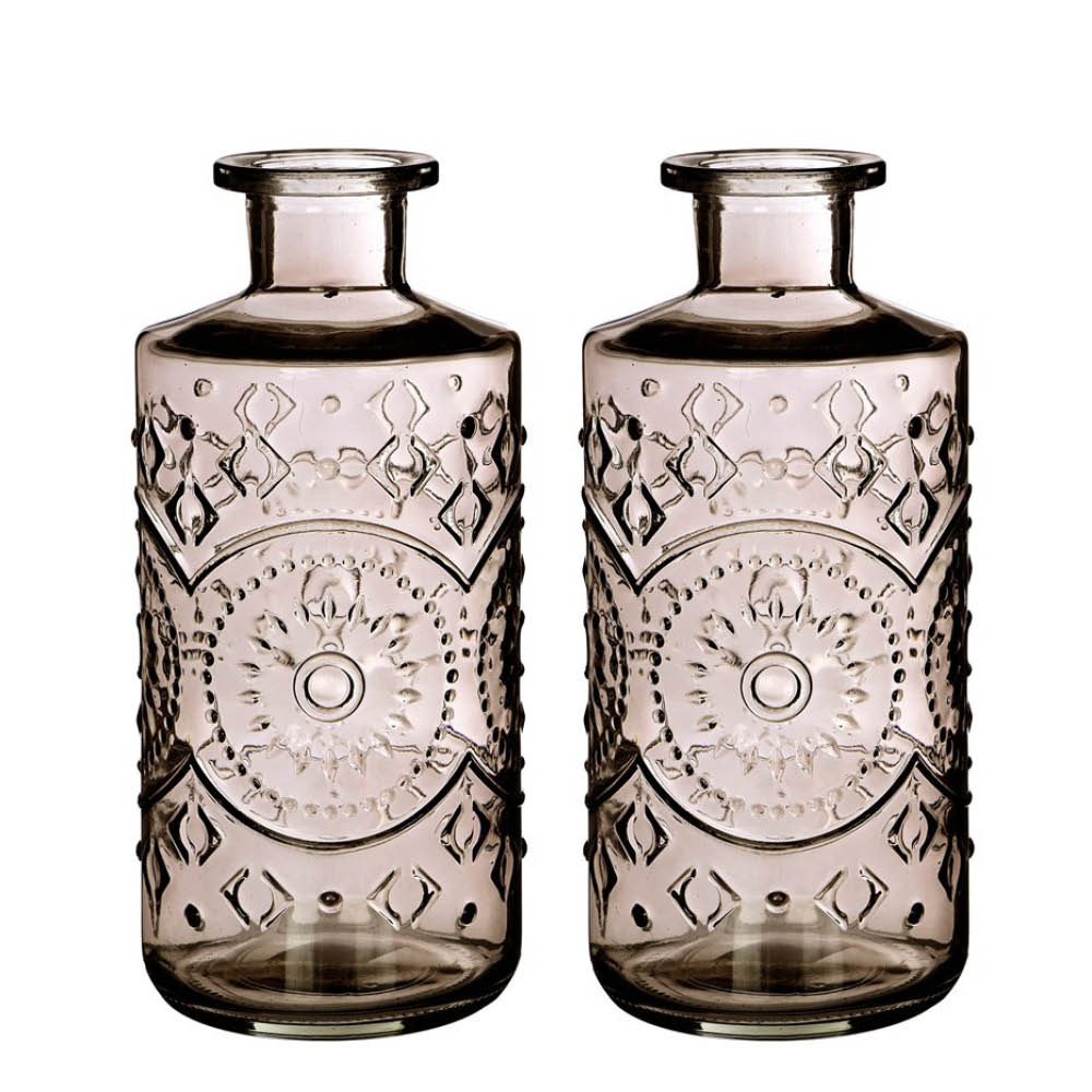 Glasflasche 2er Set farbig Flasche Vintage Vase grau Ø9cm H21cm
