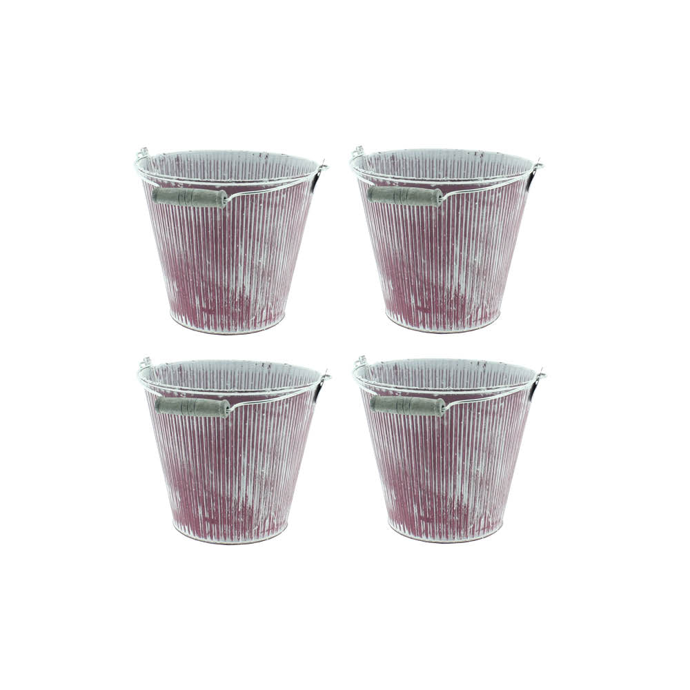 4x Metall Eimer mit Henkel Ø10cm H8cm brombeer Blumentopf