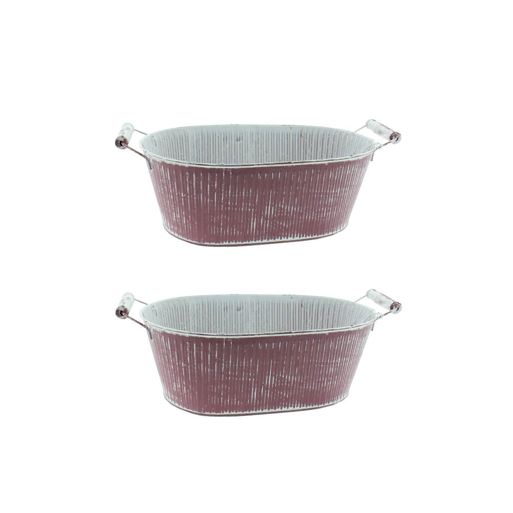 2x Metall Jardiniere mit Griff Ø29x15cm H10cm brombeer Pflanzgefäß