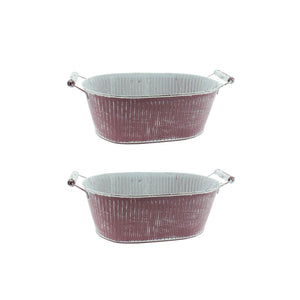2x Metall Jardiniere mit Griff Ø29x15cm H10cm brombeer Pflanzgefäß