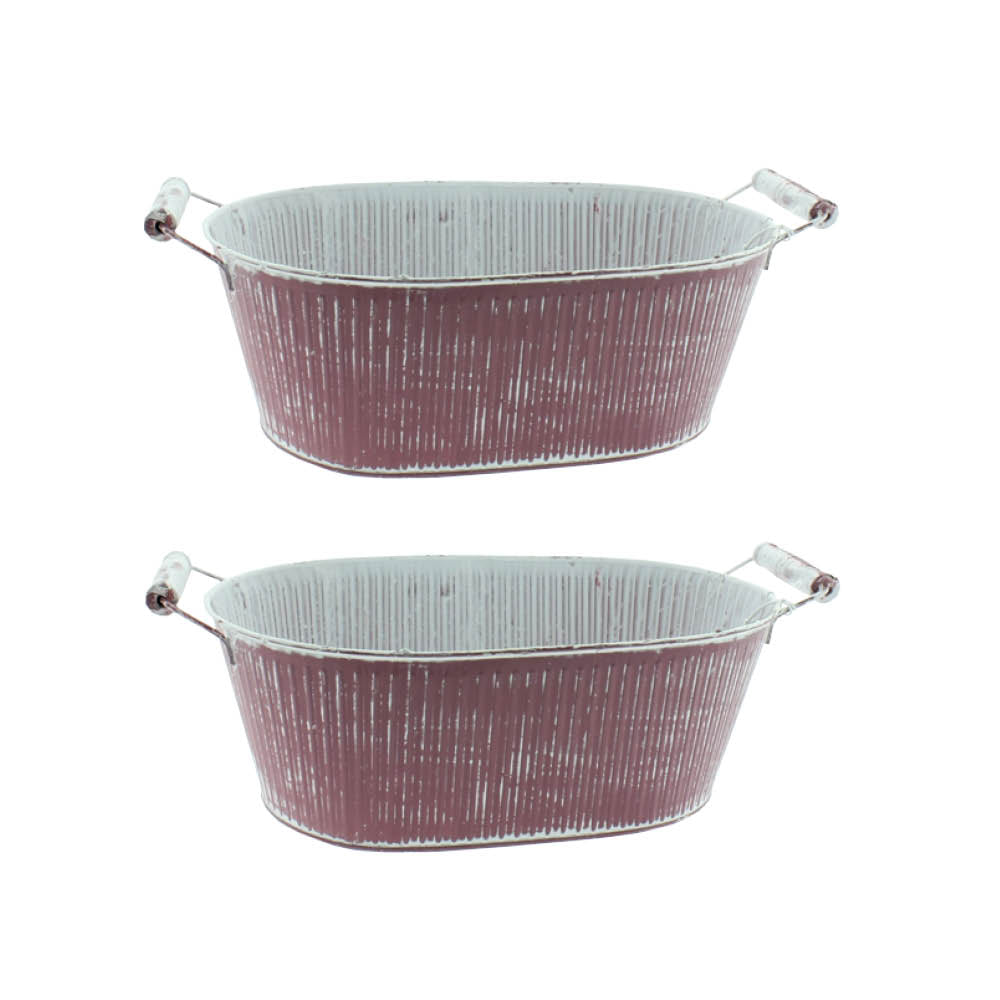2x Metall Jardiniere mit Griff Ø33x20cm H15cm brombeer Pflanzgefäß