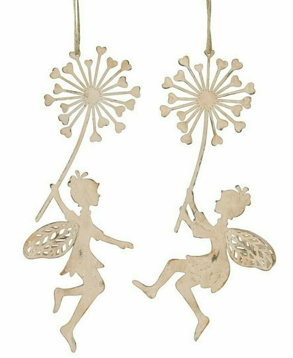 Elfe mit Pusteblume Metall 2erSet rosa Fensterhänger H27 cm