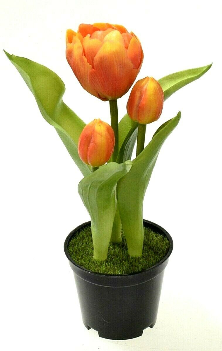 Tulpen im Topf Real Touch H23cm orange künstlich