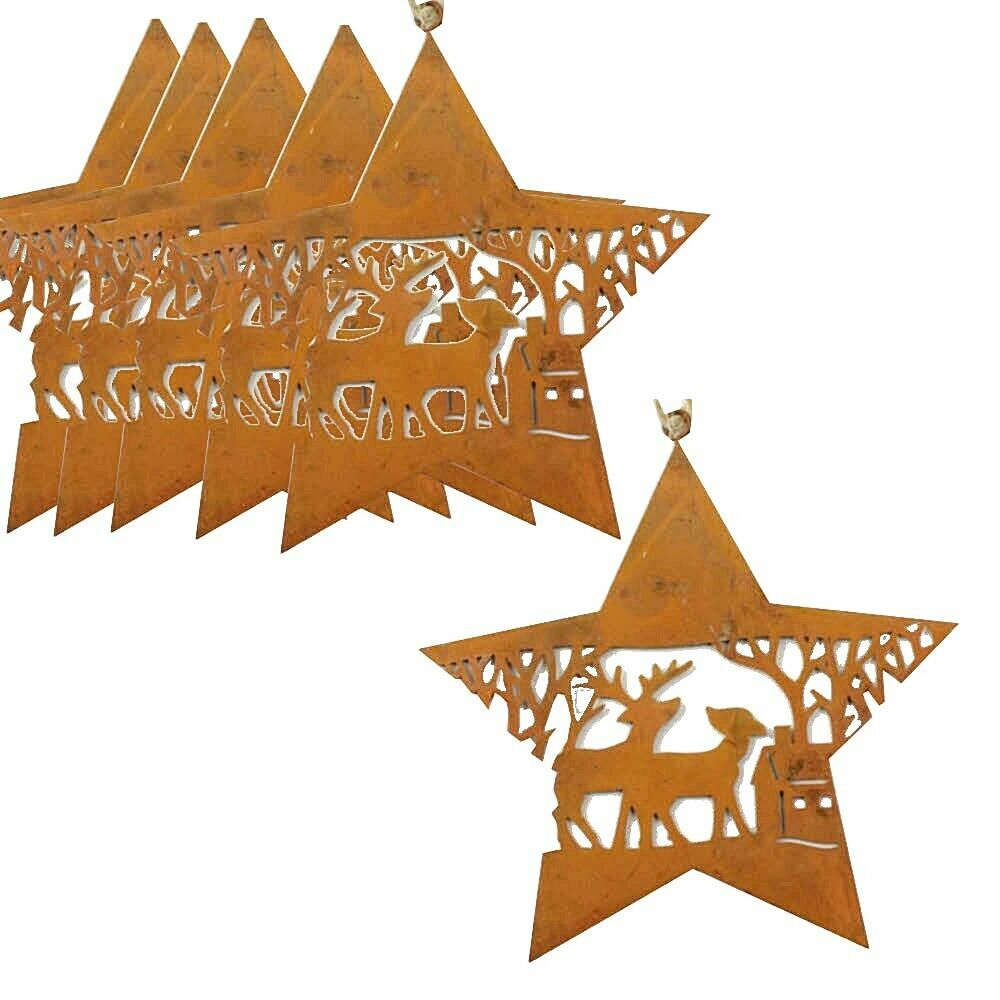 Weihnachtshänger Stern Rentier Rost 6er Set Ø11,5cm Fensterhänger