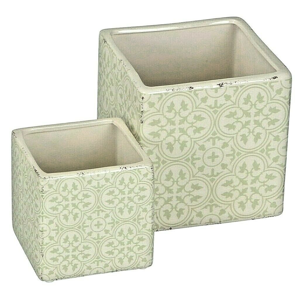 Topf Keramik Übertopf 2erSet eckig Vintage H8-12cm + H10-14cm