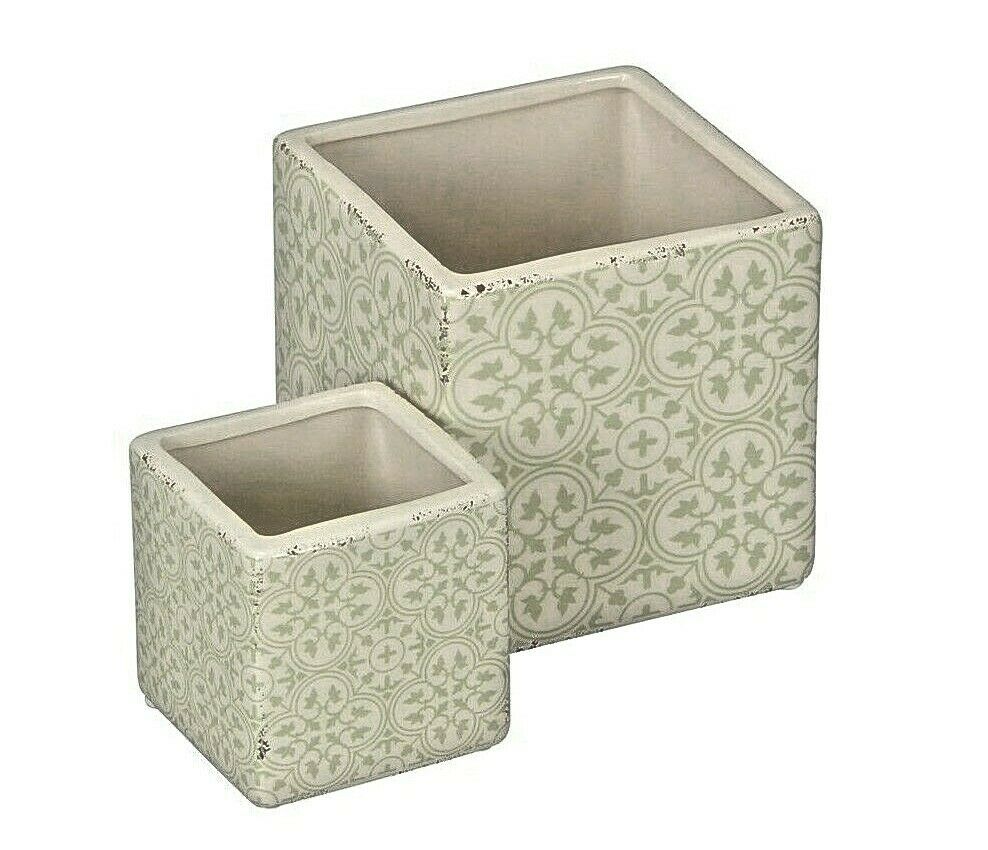 Topf Keramik Übertopf 2erSet eckig Vintage H8-12cm + H10-14cm